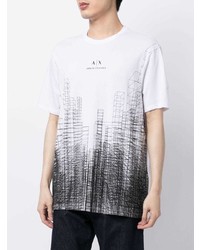 weißes und schwarzes bedrucktes T-Shirt mit einem Rundhalsausschnitt von Armani Exchange