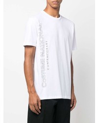 weißes und schwarzes bedrucktes T-Shirt mit einem Rundhalsausschnitt von costume national contemporary