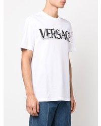 weißes und schwarzes bedrucktes T-Shirt mit einem Rundhalsausschnitt von Versace