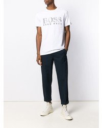 weißes und schwarzes bedrucktes T-Shirt mit einem Rundhalsausschnitt von BOSS HUGO BOSS