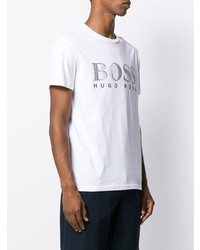 weißes und schwarzes bedrucktes T-Shirt mit einem Rundhalsausschnitt von BOSS HUGO BOSS