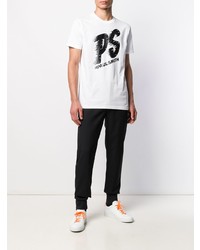 weißes und schwarzes bedrucktes T-Shirt mit einem Rundhalsausschnitt von PS Paul Smith