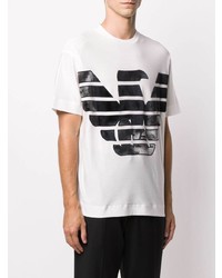 weißes und schwarzes bedrucktes T-Shirt mit einem Rundhalsausschnitt von Emporio Armani