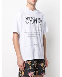 weißes und schwarzes bedrucktes T-Shirt mit einem Rundhalsausschnitt von VERSACE JEANS COUTURE