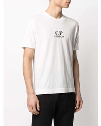 weißes und schwarzes bedrucktes T-Shirt mit einem Rundhalsausschnitt von C.P. Company