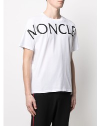 weißes und schwarzes bedrucktes T-Shirt mit einem Rundhalsausschnitt von Moncler