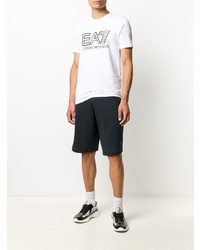 weißes und schwarzes bedrucktes T-Shirt mit einem Rundhalsausschnitt von Ea7 Emporio Armani