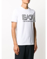 weißes und schwarzes bedrucktes T-Shirt mit einem Rundhalsausschnitt von Ea7 Emporio Armani