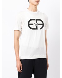 weißes und schwarzes bedrucktes T-Shirt mit einem Rundhalsausschnitt von Emporio Armani