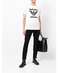 weißes und schwarzes bedrucktes T-Shirt mit einem Rundhalsausschnitt von Emporio Armani