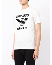 weißes und schwarzes bedrucktes T-Shirt mit einem Rundhalsausschnitt von Emporio Armani