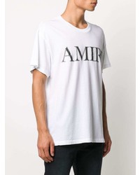 weißes und schwarzes bedrucktes T-Shirt mit einem Rundhalsausschnitt von Amiri