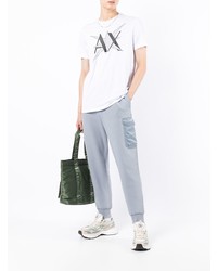 weißes und schwarzes bedrucktes T-Shirt mit einem Rundhalsausschnitt von Armani Exchange