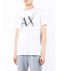 weißes und schwarzes bedrucktes T-Shirt mit einem Rundhalsausschnitt von Armani Exchange