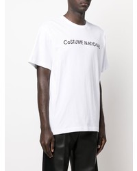 weißes und schwarzes bedrucktes T-Shirt mit einem Rundhalsausschnitt von costume national contemporary