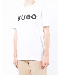 weißes und schwarzes bedrucktes T-Shirt mit einem Rundhalsausschnitt von Hugo