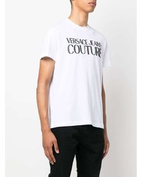 weißes und schwarzes bedrucktes T-Shirt mit einem Rundhalsausschnitt von VERSACE JEANS COUTURE