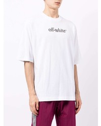 weißes und schwarzes bedrucktes T-Shirt mit einem Rundhalsausschnitt von Off-White