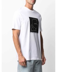 weißes und schwarzes bedrucktes T-Shirt mit einem Rundhalsausschnitt von Karl Lagerfeld