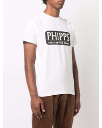 weißes und schwarzes bedrucktes T-Shirt mit einem Rundhalsausschnitt von Phipps