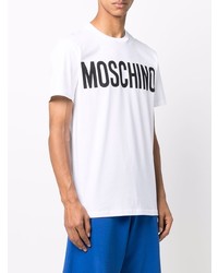 weißes und schwarzes bedrucktes T-Shirt mit einem Rundhalsausschnitt von Moschino