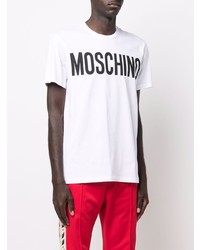 weißes und schwarzes bedrucktes T-Shirt mit einem Rundhalsausschnitt von Moschino