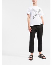 weißes und schwarzes bedrucktes T-Shirt mit einem Rundhalsausschnitt von VERSACE JEANS COUTURE