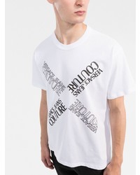 weißes und schwarzes bedrucktes T-Shirt mit einem Rundhalsausschnitt von VERSACE JEANS COUTURE