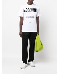 weißes und schwarzes bedrucktes T-Shirt mit einem Rundhalsausschnitt von Moschino