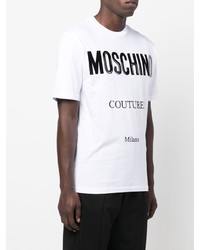 weißes und schwarzes bedrucktes T-Shirt mit einem Rundhalsausschnitt von Moschino