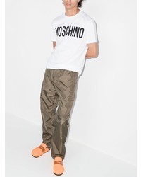 weißes und schwarzes bedrucktes T-Shirt mit einem Rundhalsausschnitt von Moschino