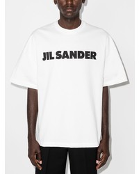 weißes und schwarzes bedrucktes T-Shirt mit einem Rundhalsausschnitt von Jil Sander