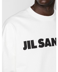 weißes und schwarzes bedrucktes T-Shirt mit einem Rundhalsausschnitt von Jil Sander