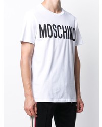 weißes und schwarzes bedrucktes T-Shirt mit einem Rundhalsausschnitt von Moschino