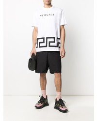 weißes und schwarzes bedrucktes T-Shirt mit einem Rundhalsausschnitt von Versace