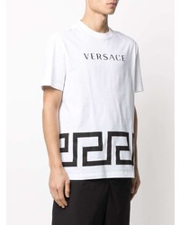 weißes und schwarzes bedrucktes T-Shirt mit einem Rundhalsausschnitt von Versace