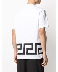 weißes und schwarzes bedrucktes T-Shirt mit einem Rundhalsausschnitt von Versace