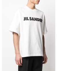 weißes und schwarzes bedrucktes T-Shirt mit einem Rundhalsausschnitt von Jil Sander