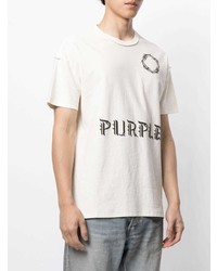 weißes und schwarzes bedrucktes T-Shirt mit einem Rundhalsausschnitt von purple brand