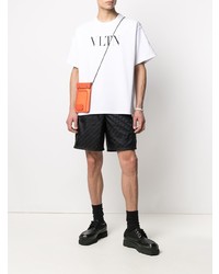 weißes und schwarzes bedrucktes T-Shirt mit einem Rundhalsausschnitt von Valentino