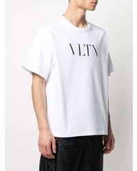 weißes und schwarzes bedrucktes T-Shirt mit einem Rundhalsausschnitt von Valentino