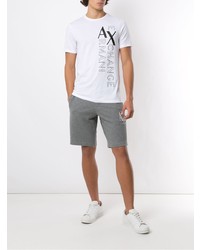 weißes und schwarzes bedrucktes T-Shirt mit einem Rundhalsausschnitt von Armani Exchange