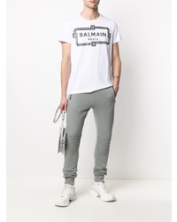 weißes und schwarzes bedrucktes T-Shirt mit einem Rundhalsausschnitt von Balmain