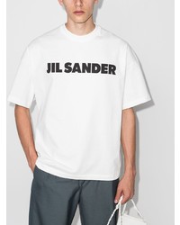 weißes und schwarzes bedrucktes T-Shirt mit einem Rundhalsausschnitt von Jil Sander