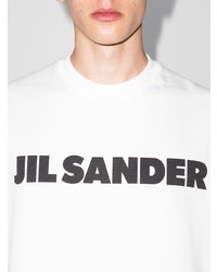 weißes und schwarzes bedrucktes T-Shirt mit einem Rundhalsausschnitt von Jil Sander