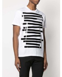 weißes und schwarzes bedrucktes T-Shirt mit einem Rundhalsausschnitt von DSQUARED2