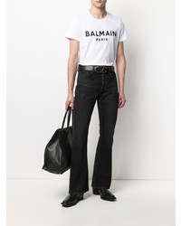 weißes und schwarzes bedrucktes T-Shirt mit einem Rundhalsausschnitt von Balmain