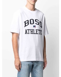 weißes und schwarzes bedrucktes T-Shirt mit einem Rundhalsausschnitt von BOSS HUGO BOSS