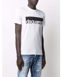 weißes und schwarzes bedrucktes T-Shirt mit einem Rundhalsausschnitt von DSQUARED2