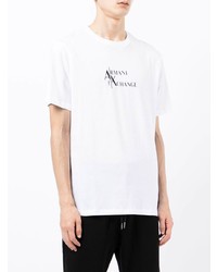 weißes und schwarzes bedrucktes T-Shirt mit einem Rundhalsausschnitt von Armani Exchange